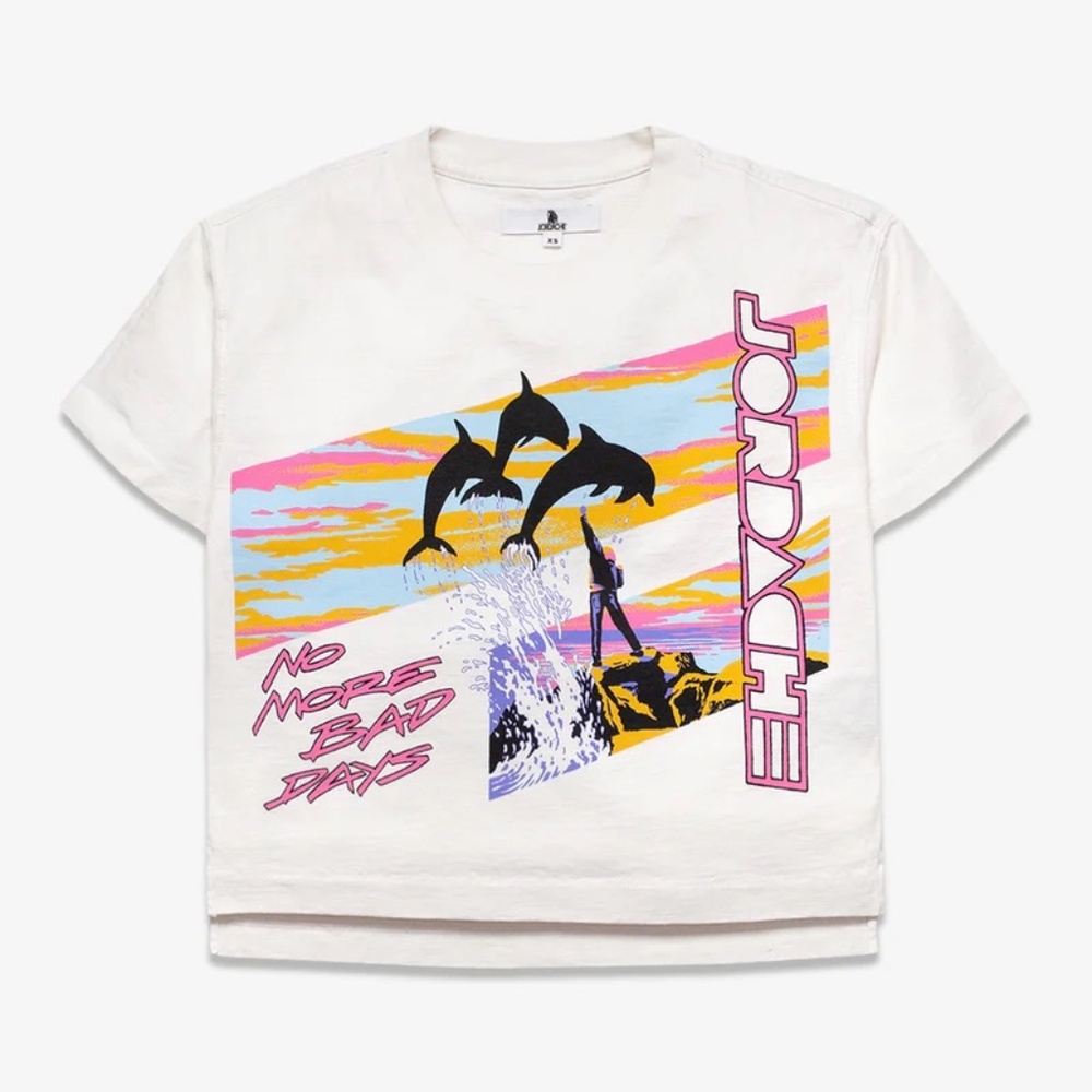 Jordache No More Bad Days Cropped T Shirt White NWT Small